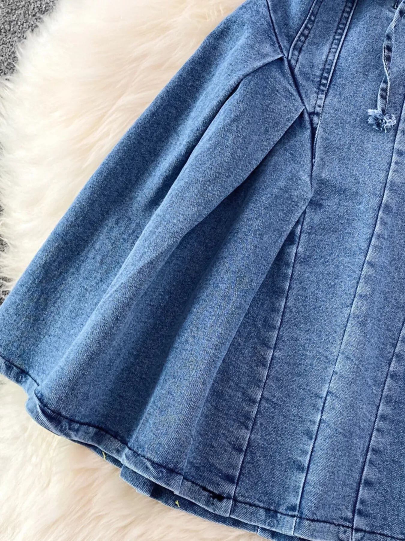 Lace-Up Denim A-Line Mini Dress Shopimist