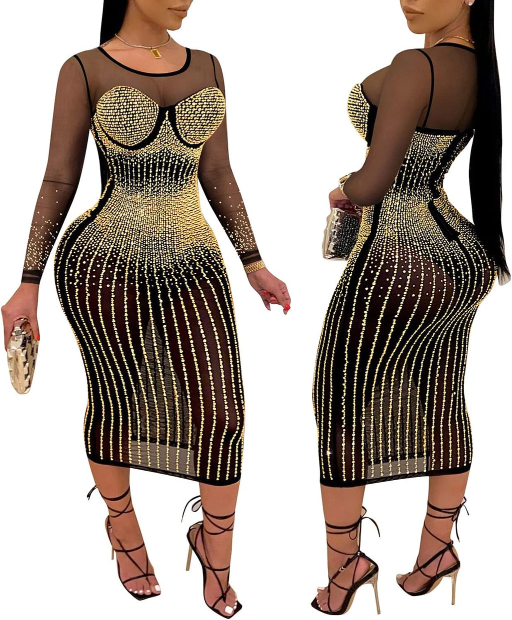 Sexy Elegant Rhinestone Party Club Night Formal Dress for Women