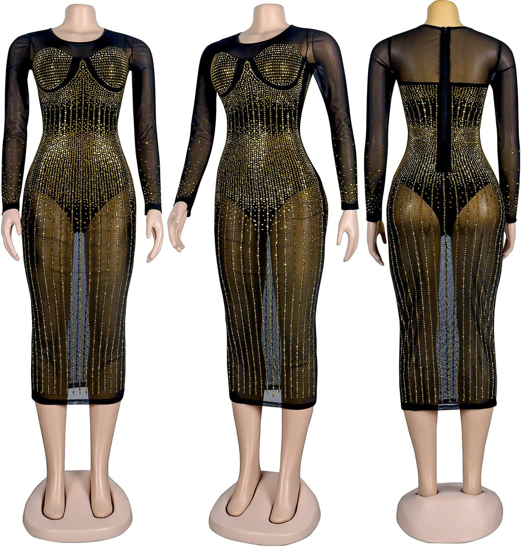 Sexy Elegant Rhinestone Party Club Night Formal Dress for Women