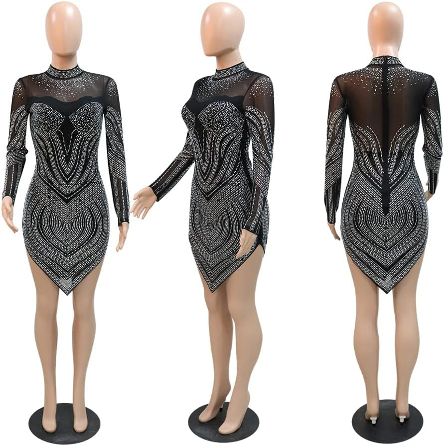 Women Sexy Birthday Dress Hot Drilling Process Sexy Dress Party Club Night Dress……
