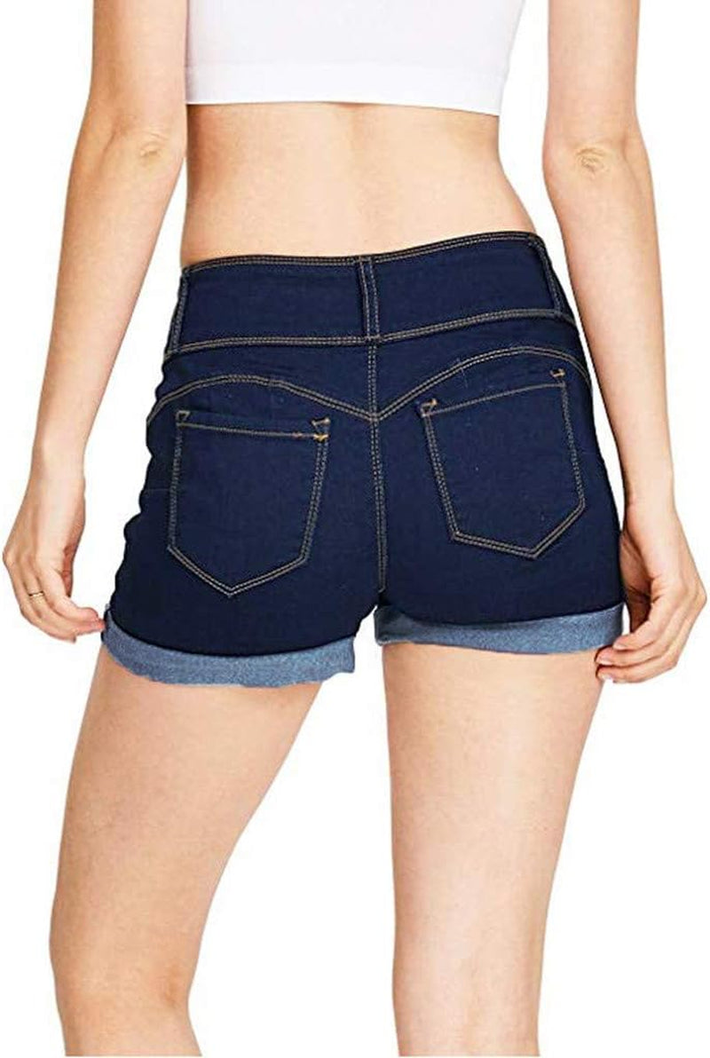 Ripped Mid Rise Shorts Frayed Raw Hem Pockets Denim Jeans Shorts(Navy,Xxxl)