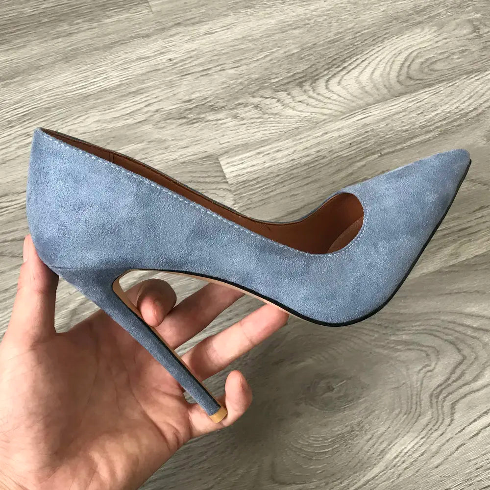 High Heel 12cm Blue Black Suede Women Pumps Super High Heels Sexy Pointed Toe Yellow Pink Satin Heels Womans Shoes 2025