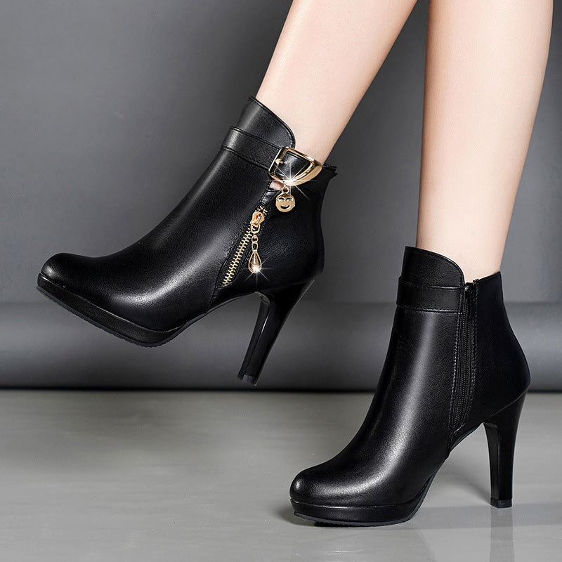 Women's Pointed-Toe Stiletto Boots | PU Leather High Heel Ankle Boots