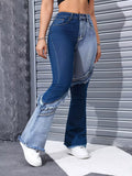 Two Tone Frayed Hem Flare Jeans Shopimist