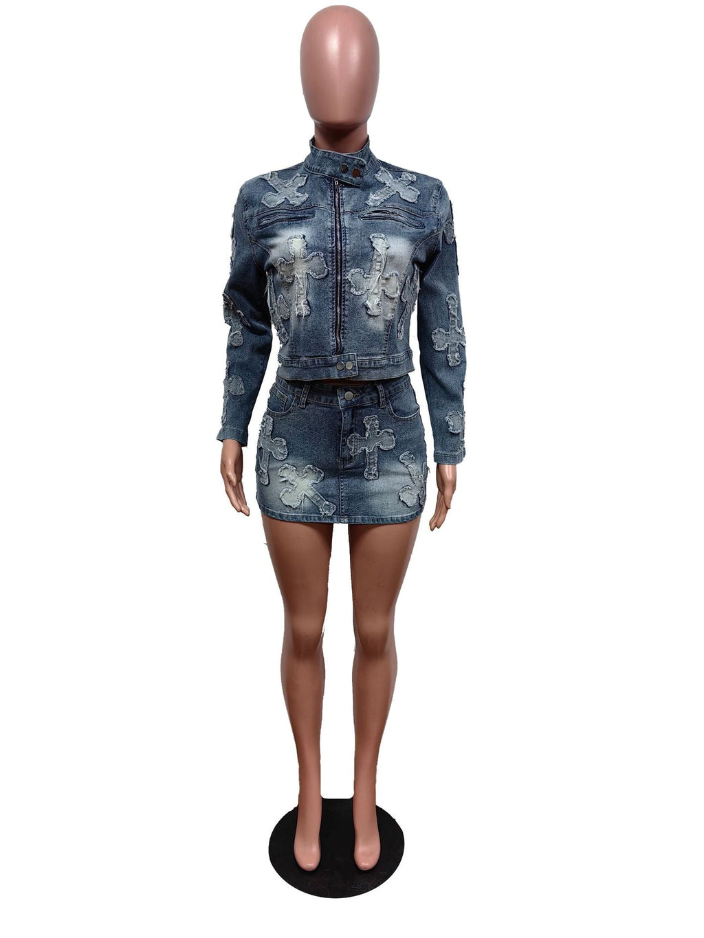 Denim Embroidered Short Skirt Jacket Suits Suit See size chart under “more details”