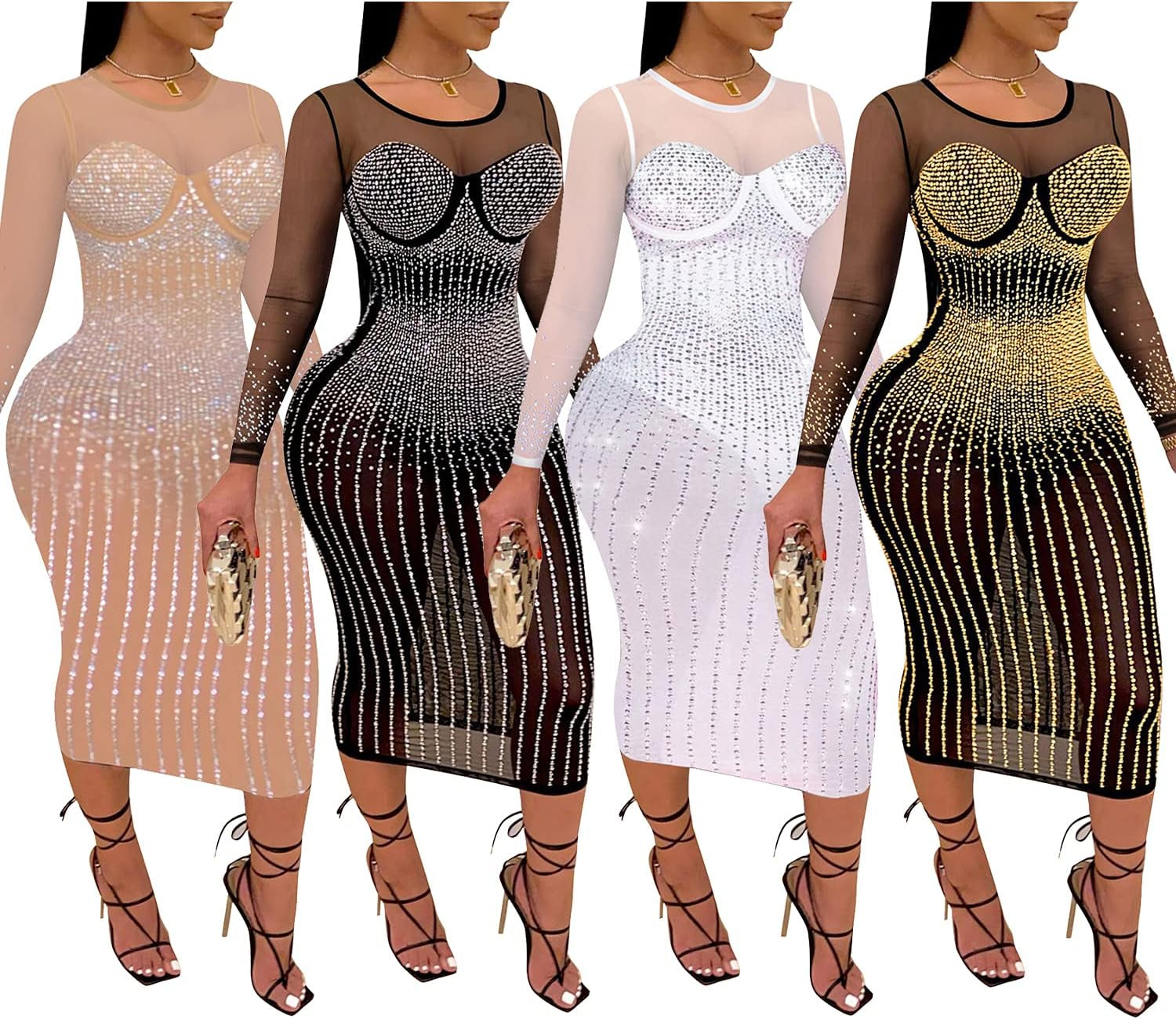 Sexy Elegant Rhinestone Party Club Night Formal Dress for Women