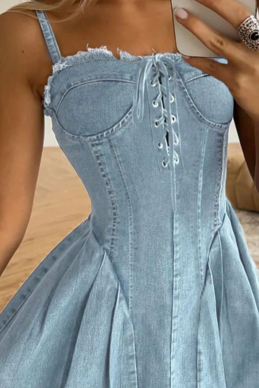 Lace Up Denim Cami Dress Creative Chaos Boutique