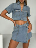 Short Sleeve Cropped Top and Skort Denim Set Wild and Free Boutique