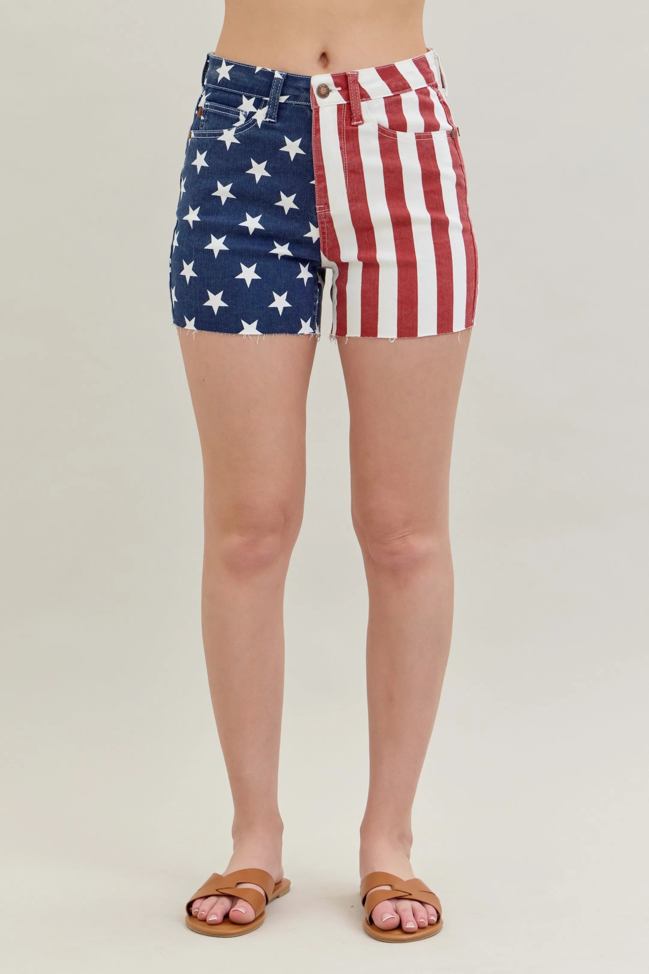 Judy Blue Full Size High Waist Americana Flag Fray Hem Shorts Plus Size Creative Chaos Boutique