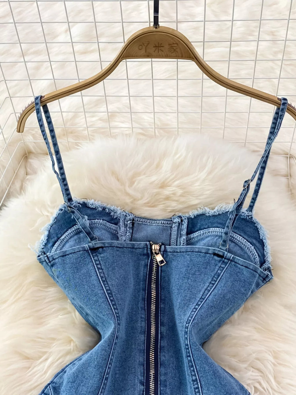 Lace-Up Denim A-Line Mini Dress Shopimist