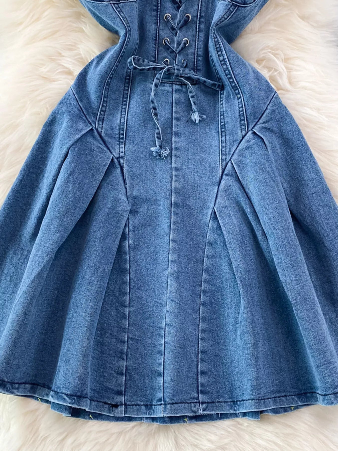 Lace-Up Denim A-Line Mini Dress Shopimist