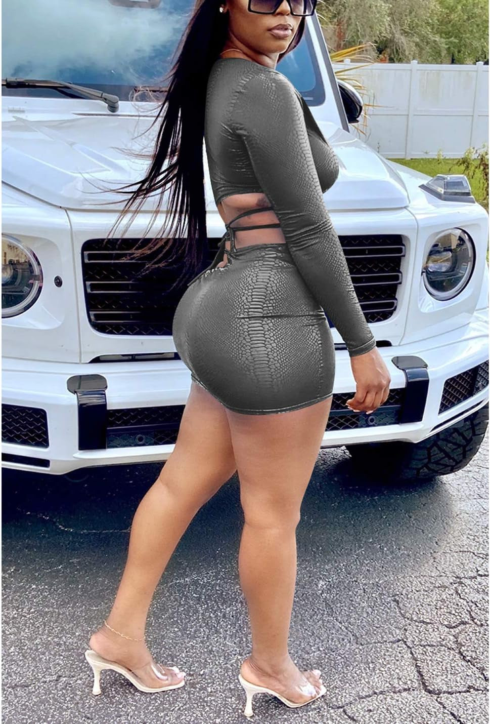 Women'S 2 Piece Outfits off Shoulder Long Sleeve Crop Tops Bodycon Mini Dress Sweatsuit Clubwear