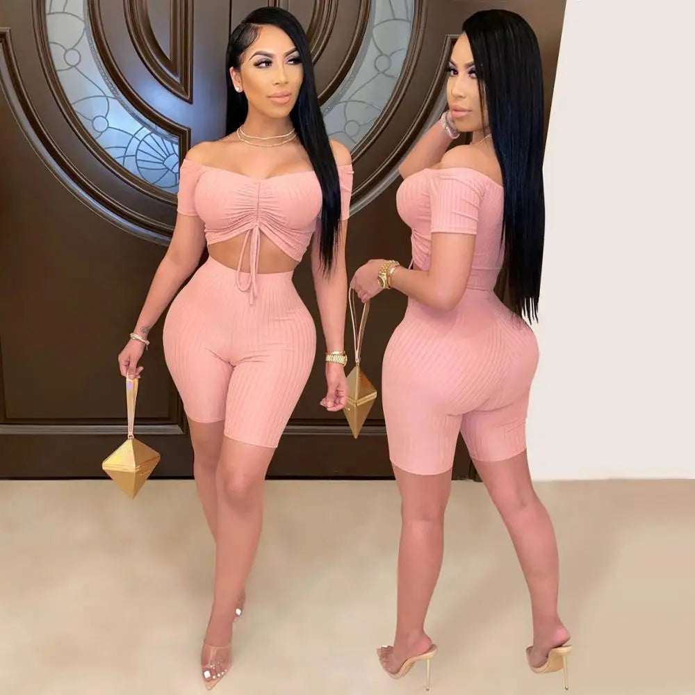 Two Piece Set Women 2 Piece Set Outfits Summer Clothes Crop Top Shorts Home 2 Piece Sets Summer Clothing Outfit Female Sexy