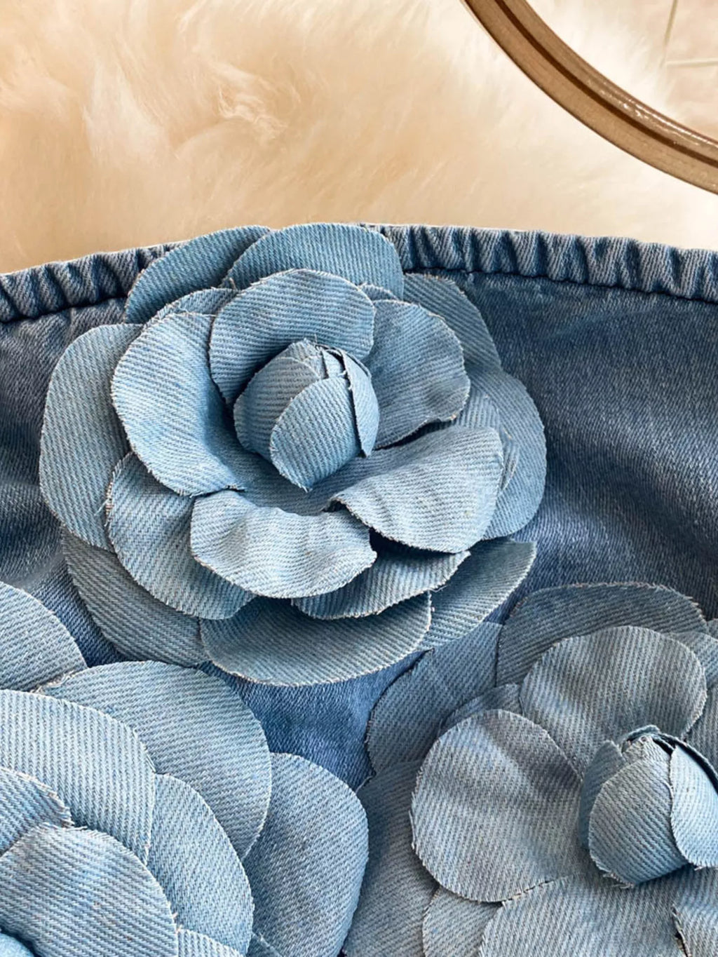 Floral Applique Strapless Denim Dress Shopimist