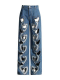 High Waist Hollowed Heart Shape Wide Leg Jeans FLIPSTYLEZLLC