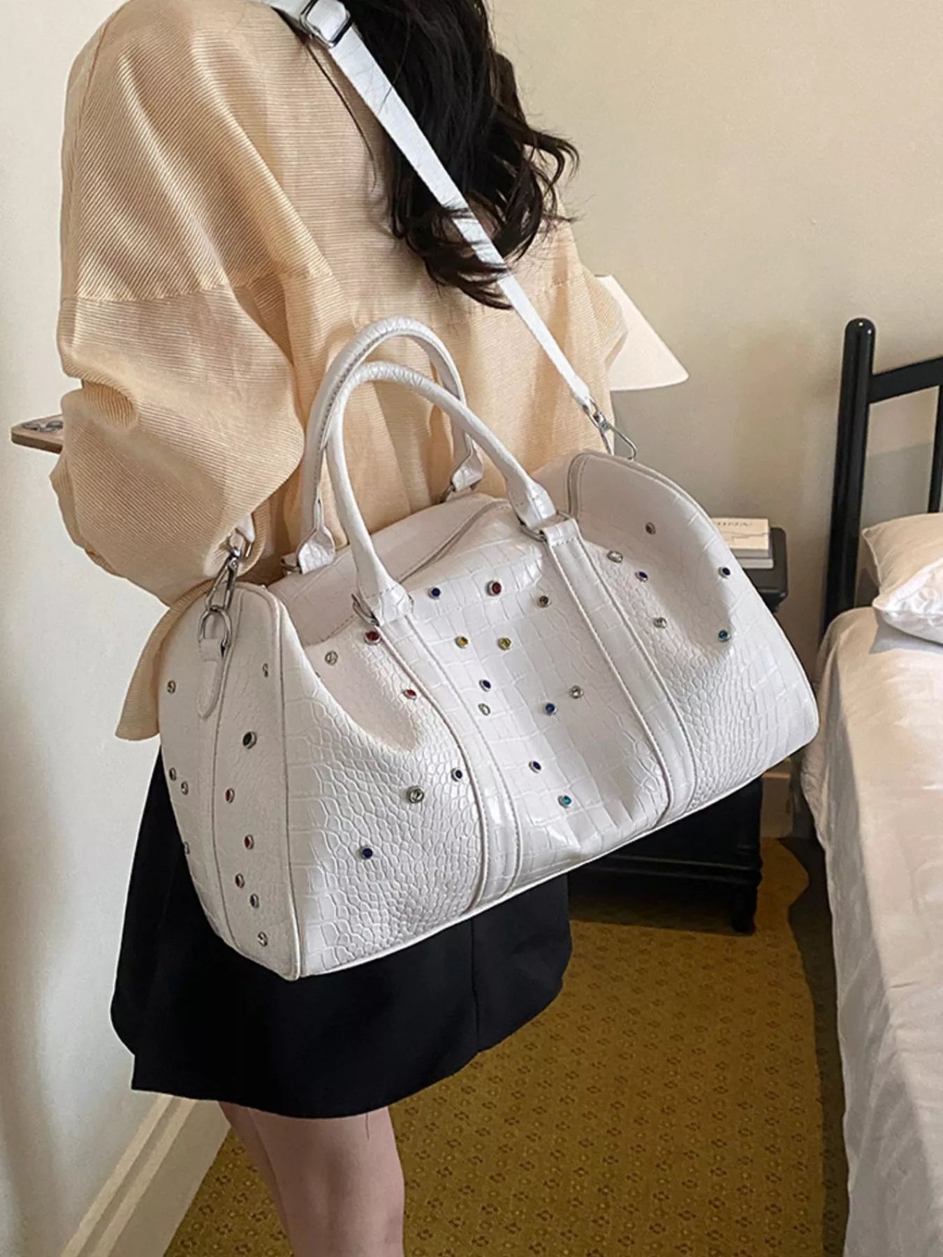 Crocodile Embossed Studded Travel Bag Shopimist
