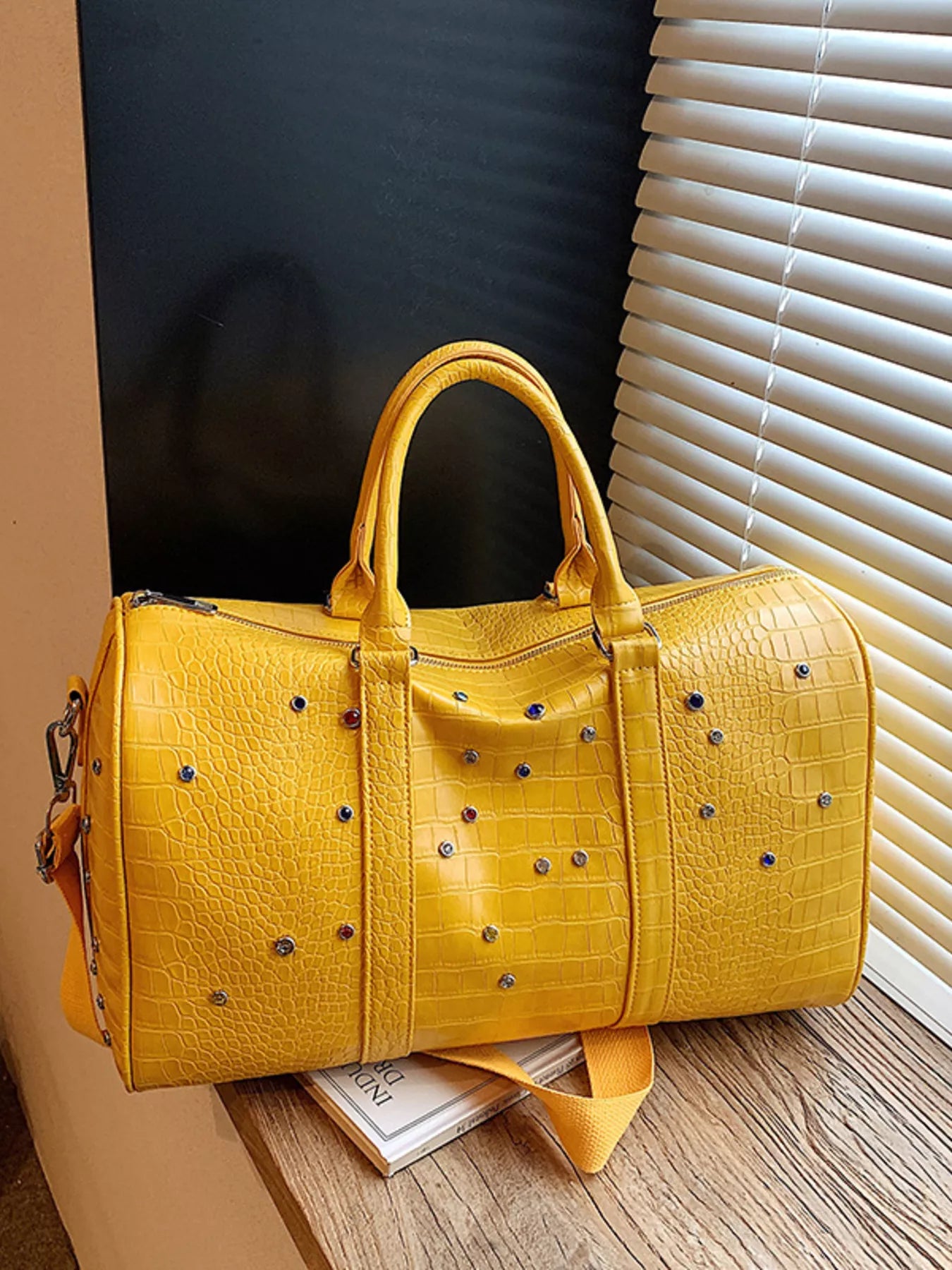 Crocodile Embossed Studded Travel Bag Shopimist