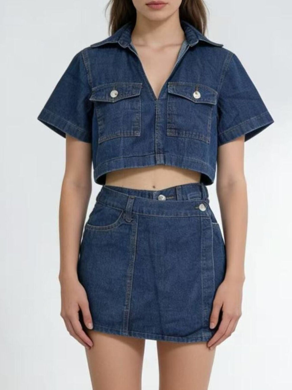 Short Sleeve Cropped Top and Skort Denim Set Wild and Free Boutique