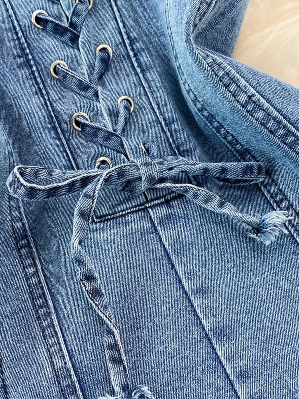 Lace-Up Denim A-Line Mini Dress Shopimist