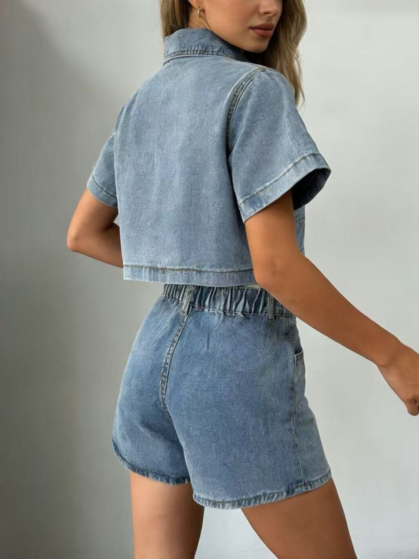 Short Sleeve Cropped Top and Skort Denim Set Wild and Free Boutique