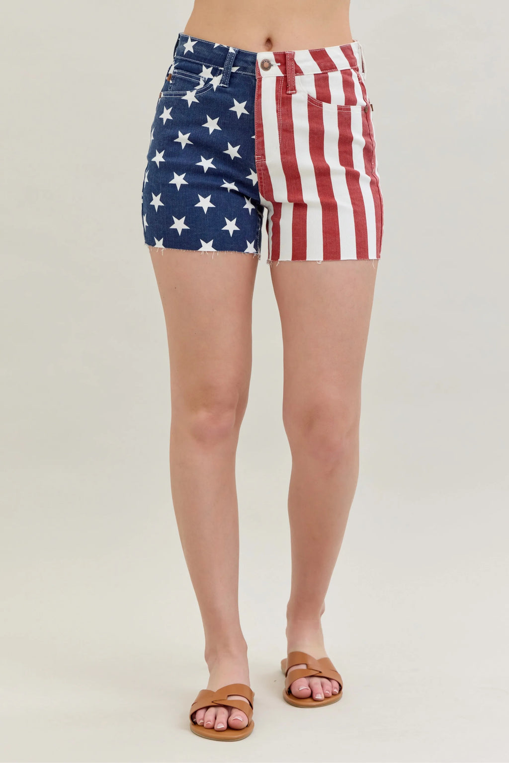 Judy Blue Full Size High Waist Americana Flag Fray Hem Shorts Plus Size Creative Chaos Boutique