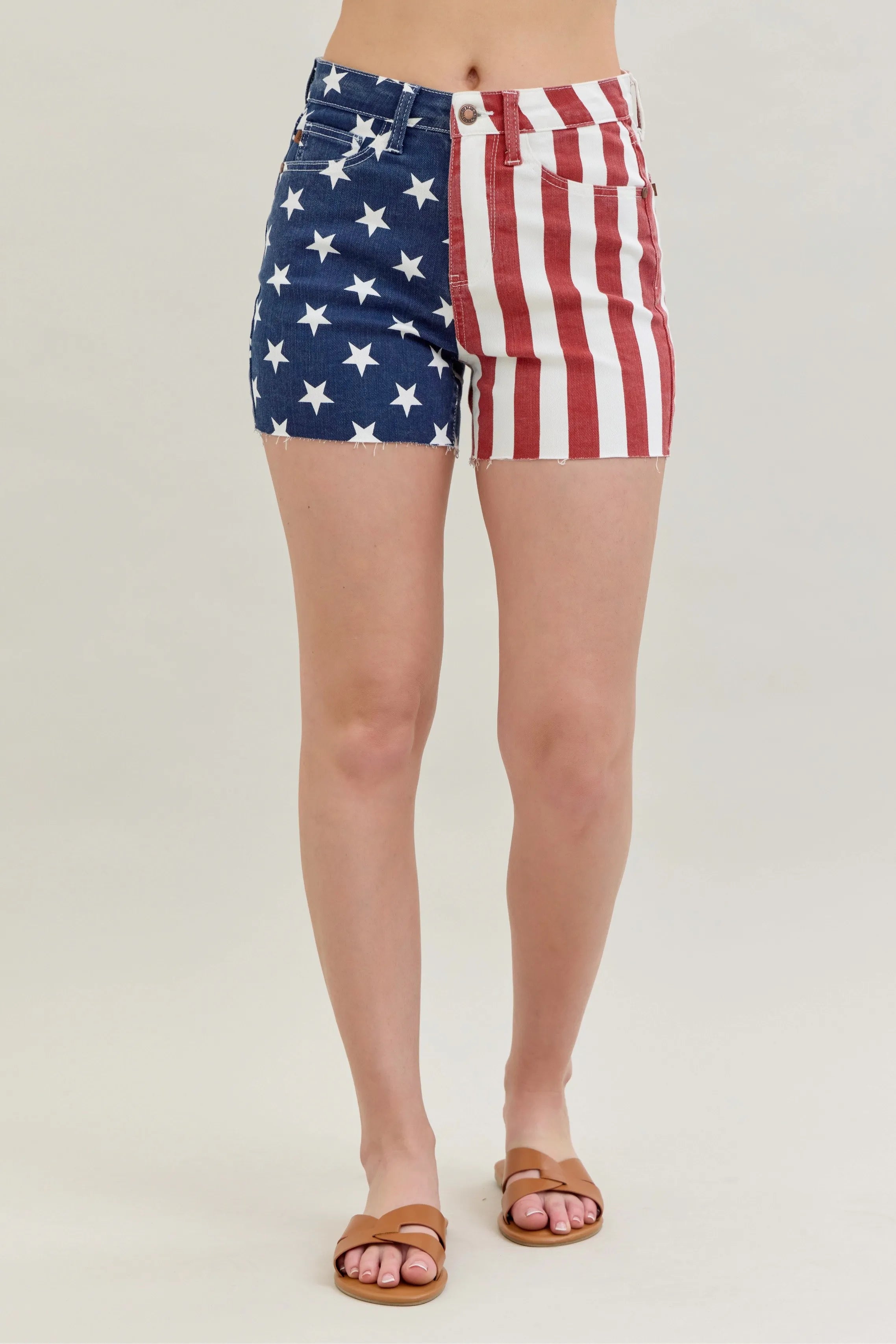 Judy Blue Full Size High Waist Americana Flag Fray Hem Shorts Plus Size Creative Chaos Boutique