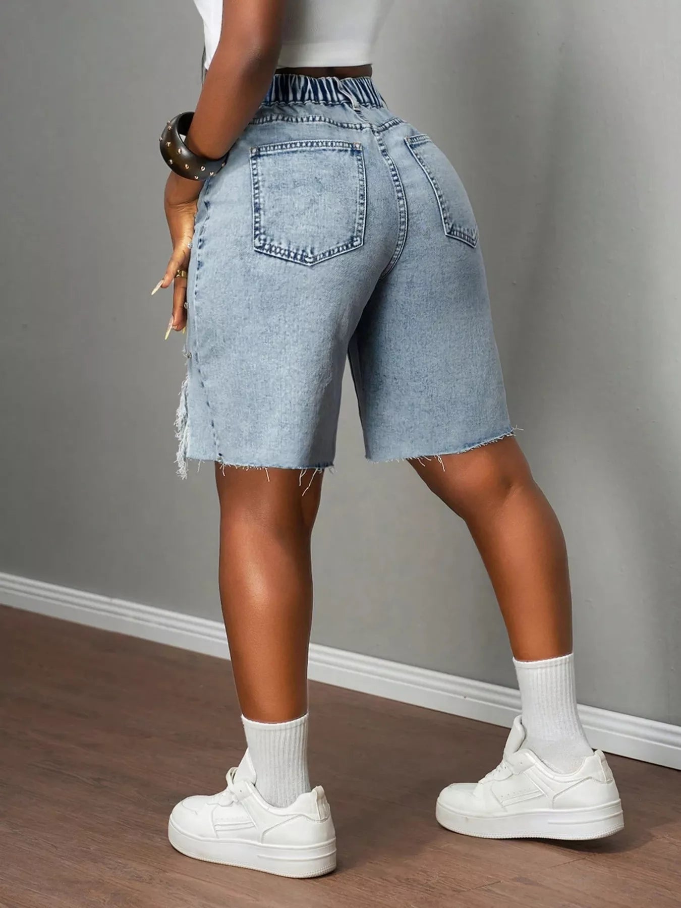 Distressed Rhinestone Denim Shorts Shopimist