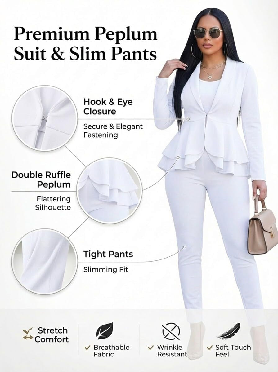 Sexy 2 Piece Outfits for Women Long Sleeve Solid Blazer with Pants Casual Elegant Business Suit Sets