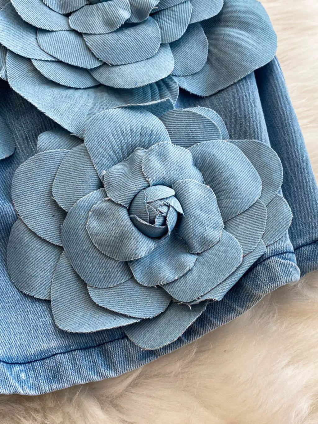 Floral Applique Strapless Denim Dress Shopimist