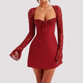 Y2K Lace Long Sleeve Dress Fashion Sexy Corset Backless Lace up Short Dresses Womens Clothing