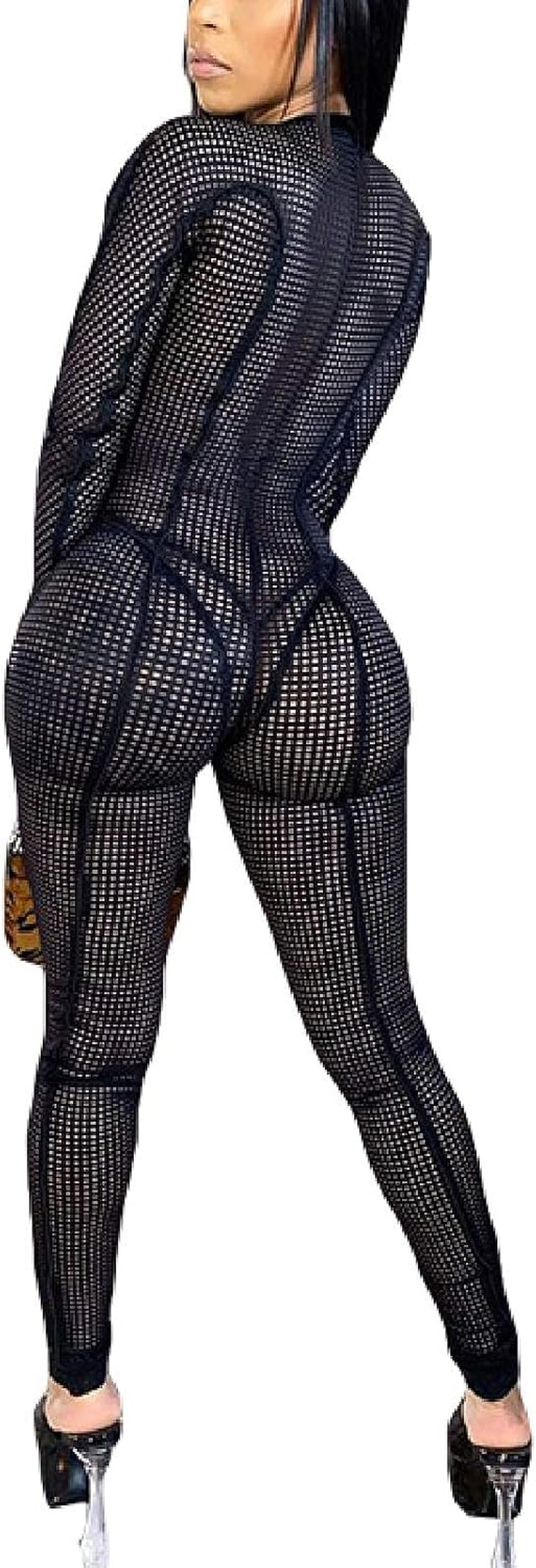See through Jumpsuits for Women Sexy - Mesh Sheer Long Sleeve One Piece Outfits Clubwear
