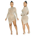 2023 Spring See-Through Mesh Diamonds Dress Women Sexy Slim Elastic Mini Dresses Tassel Lady Club Party Night Outfit