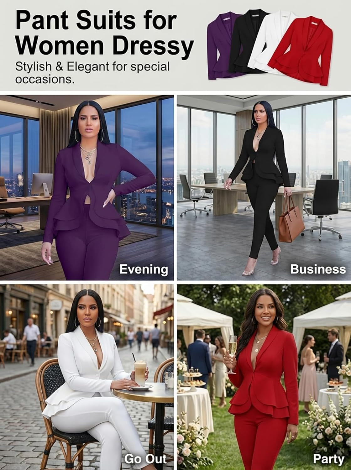 Sexy 2 Piece Outfits for Women Long Sleeve Solid Blazer with Pants Casual Elegant Business Suit Sets