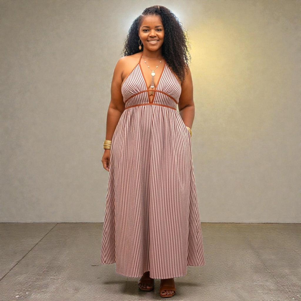 Women’s Striped Halter Neck Maxi Dress Fabulously Dressed Boutique