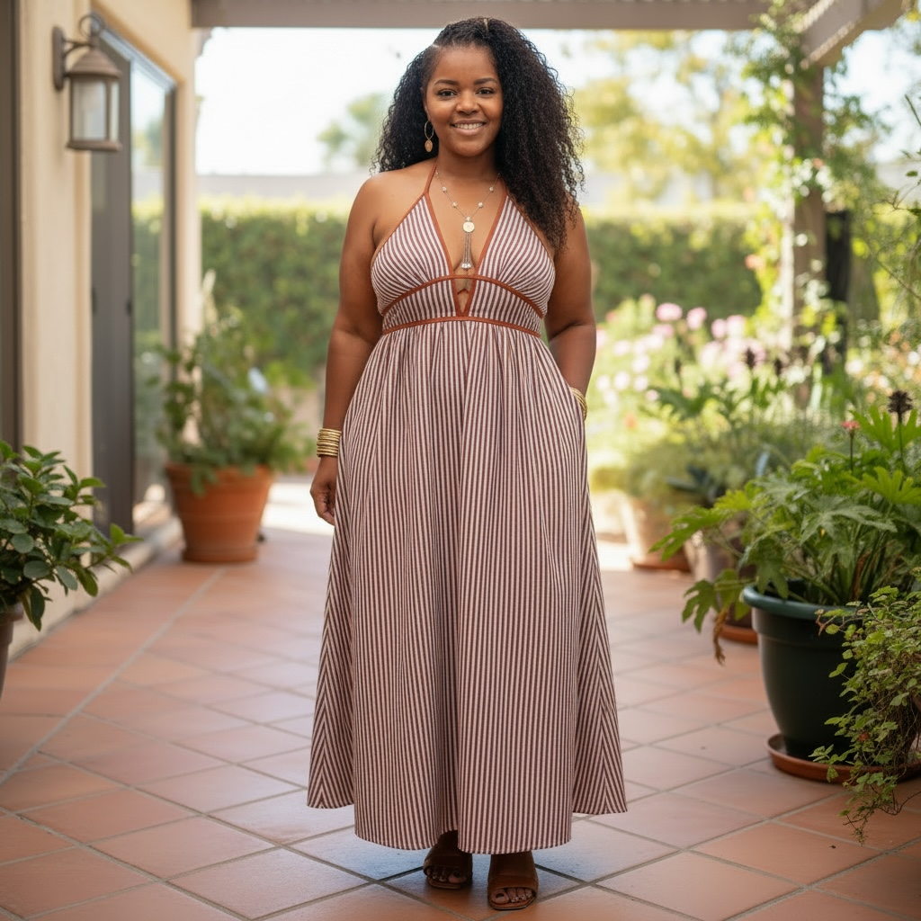 Women’s Striped Halter Neck Maxi Dress Fabulously Dressed Boutique
