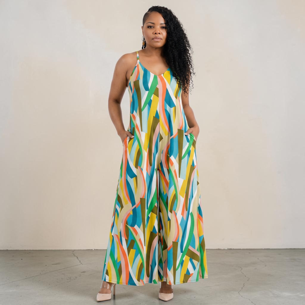 Women's Splash Of Color Wide leg Jumpsuit With Pockets Fabulously Dressed Boutique