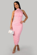 Mesh Ruched Dress- Pink