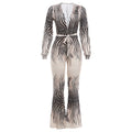Sexy Deep V Plunge off-Shoulder Top High Waist Bootcut Pants Jumpsuit