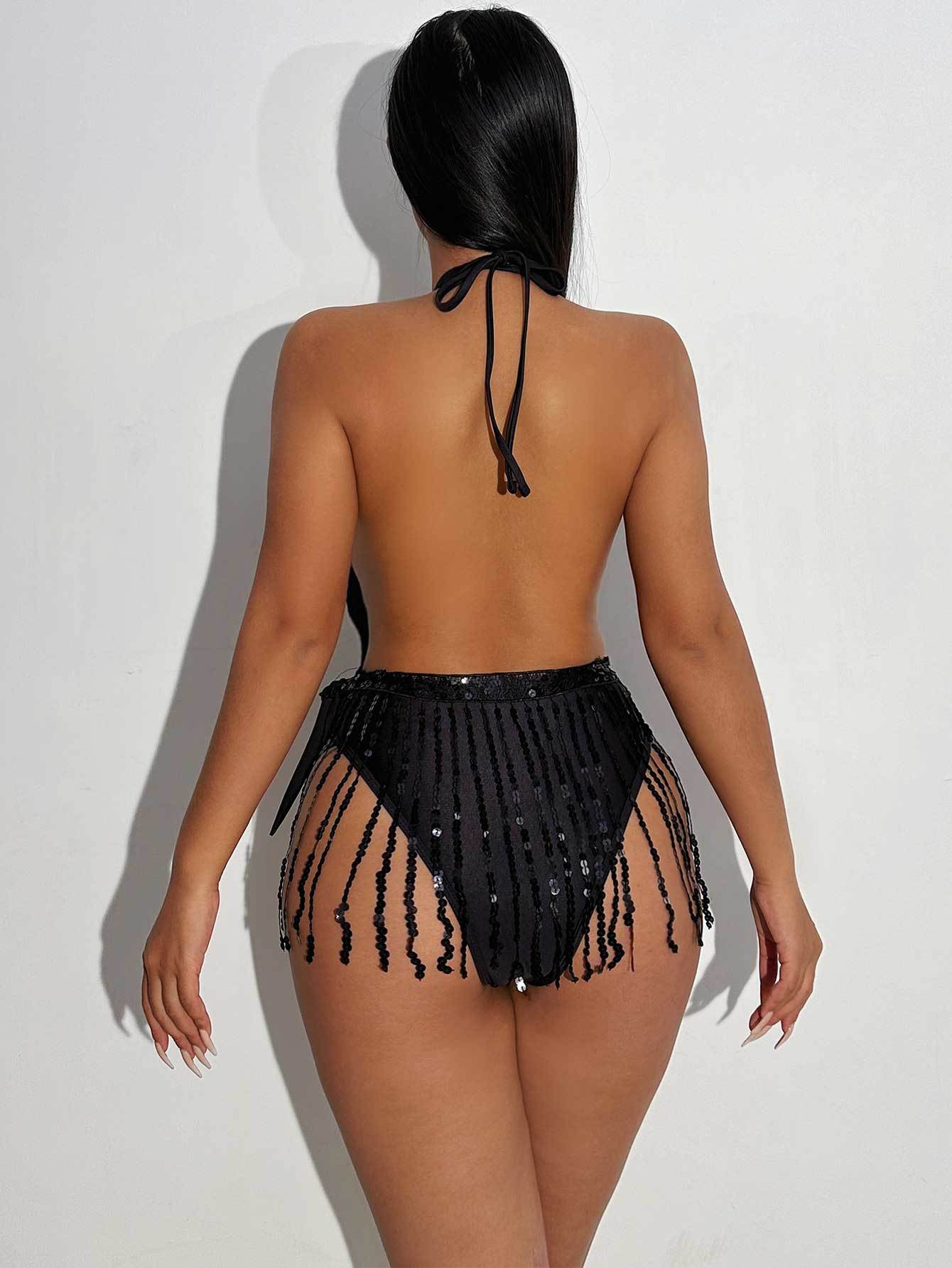 Swimwear Women Sexy Deep V Plunge Swimsuit Tassel One Piece Swimsuit Bikini Swimsuit