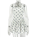 Black White Women Printed Wear Polka Dot Cinched Pleated A line Dress Halter Short Sleeveless Dress Tide Ragazza