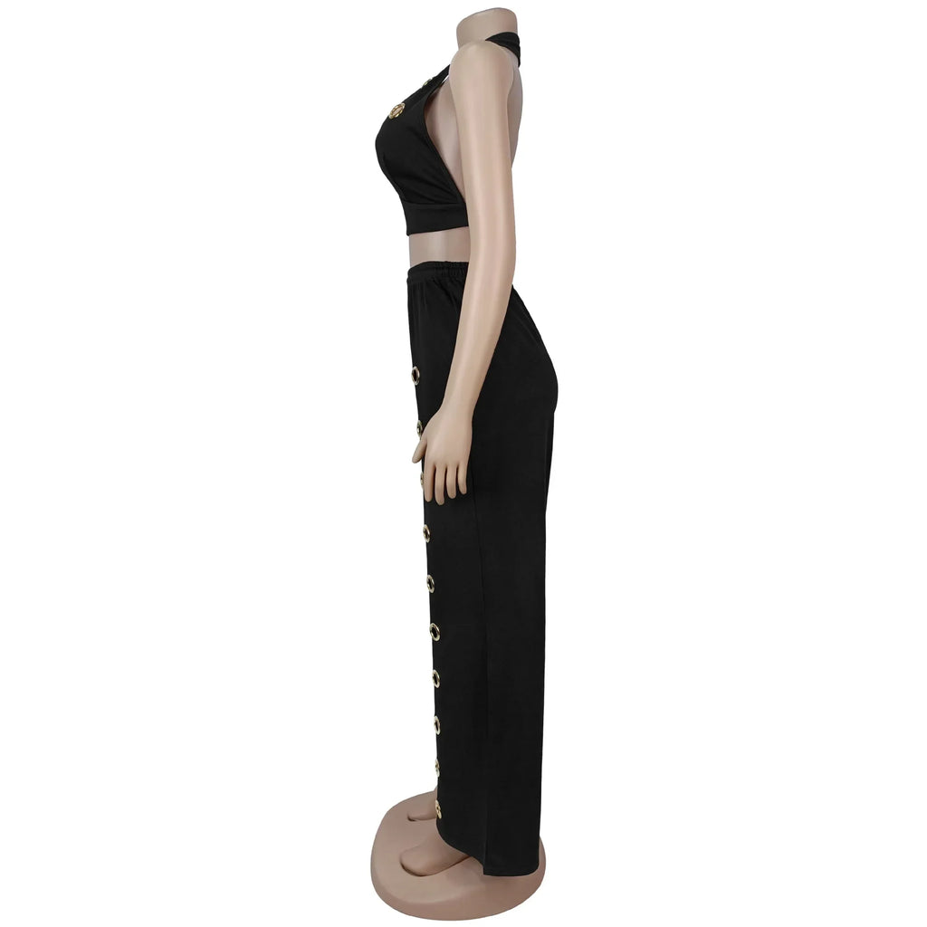 Hole Loose Pants Two-Piece Set