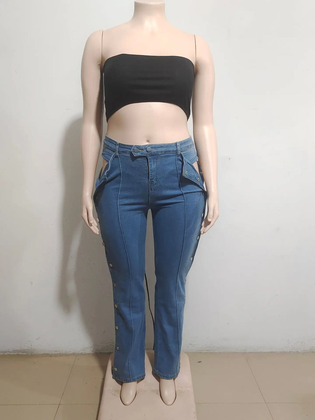 Denim Cargo Wide-Leg Jeans