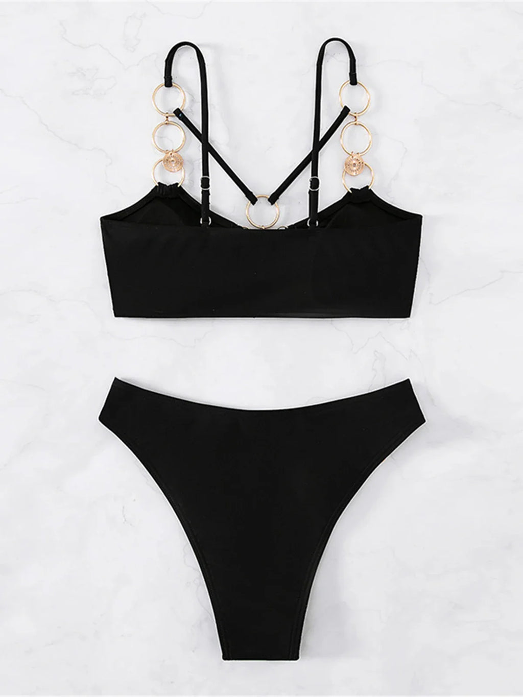 👙 Sexy Metal Ring Mid-Waist Bikini Set – Women's Two-Piece Padded Swimsuit | Trendy Bathing Suit for Beach &amp; Pool