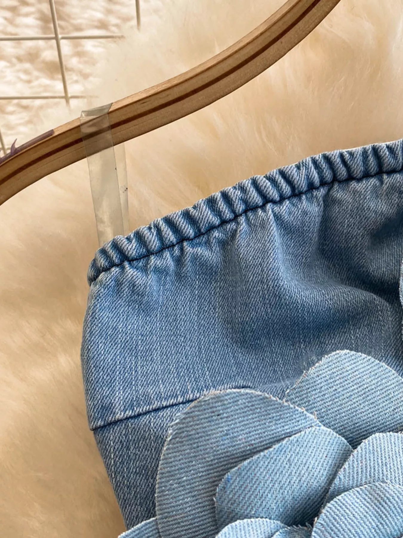 Floral Applique Strapless Denim Dress Shopimist