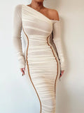One-Shoulder Ruched Bodycon Midi Dress Shopimist