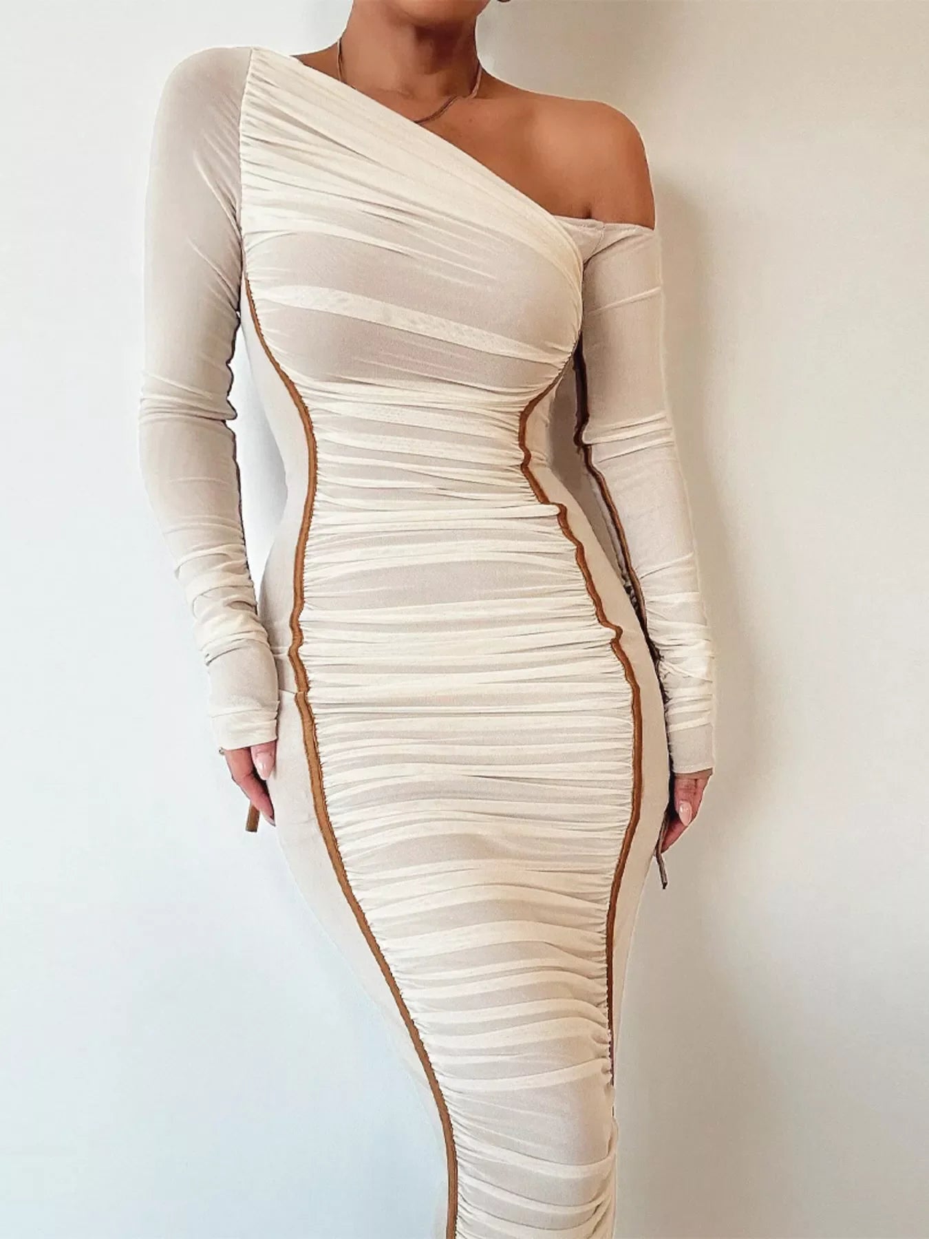 One-Shoulder Ruched Bodycon Midi Dress Shopimist