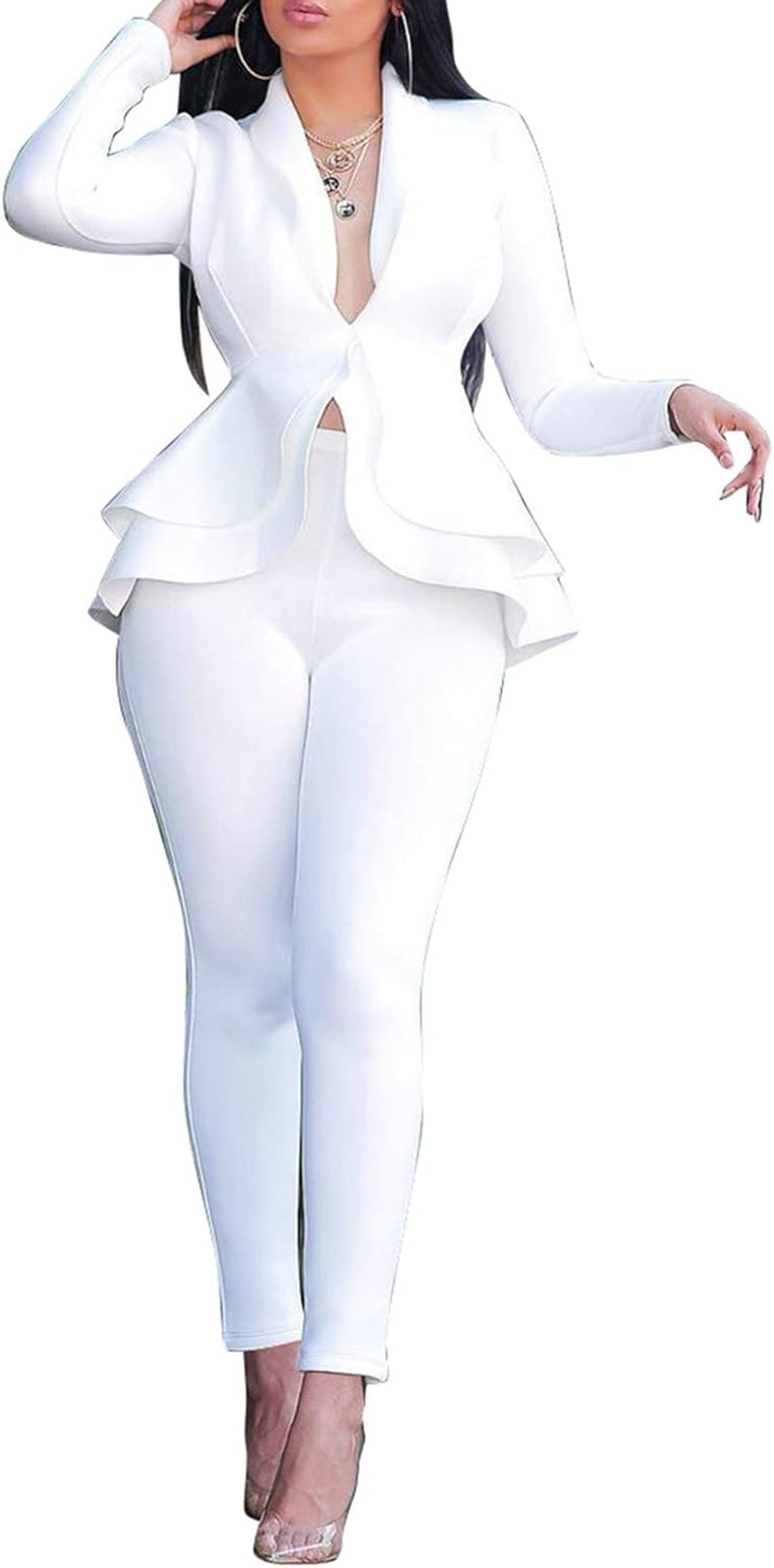 Sexy 2 Piece Outfits for Women Long Sleeve Solid Blazer with Pants Casual Elegant Business Suit Sets