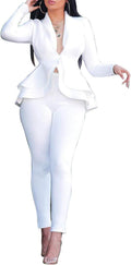 Sexy 2 Piece Outfits for Women Long Sleeve Solid Blazer with Pants Casual Elegant Business Suit Sets