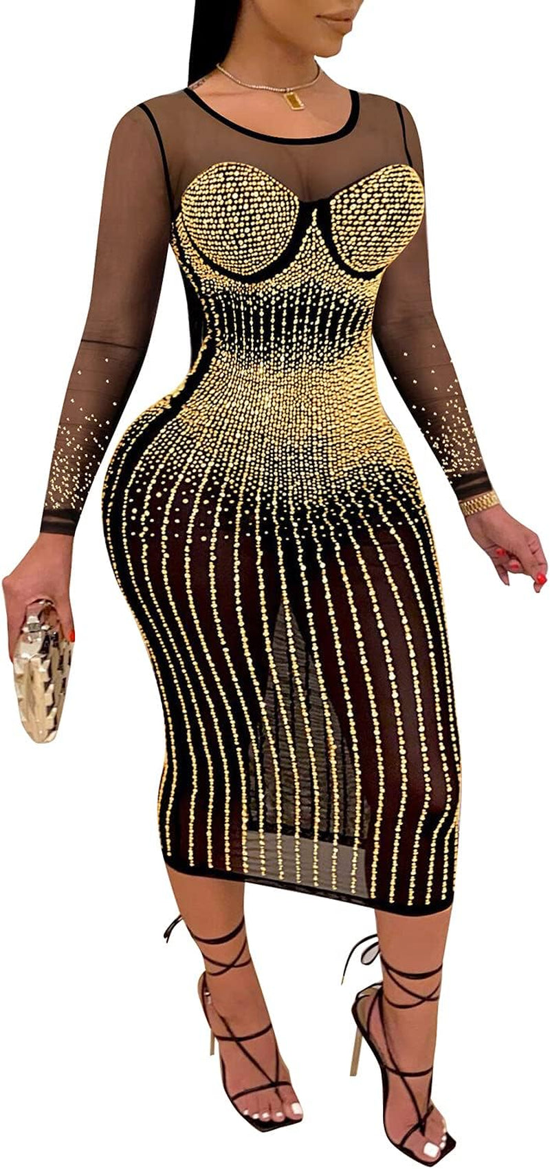 Sexy Elegant Rhinestone Party Club Night Formal Dress for Women