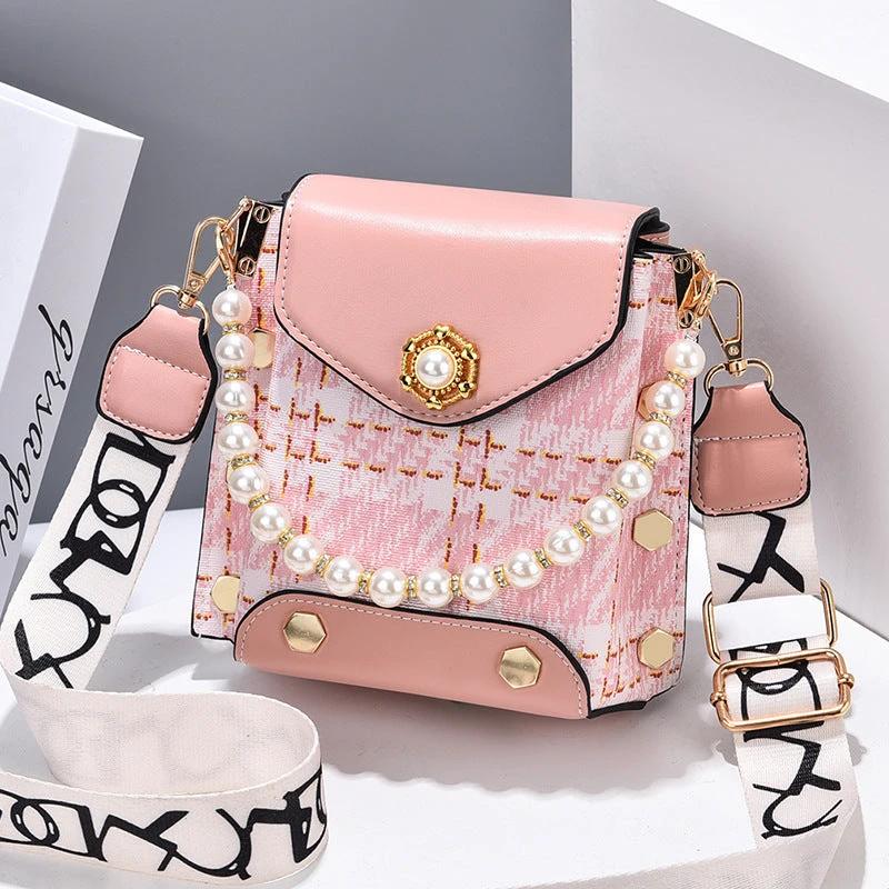 Fashion Women'S Crossbody Bag Girl'S Cute Princess Wallet Classic Shoulder Bag Summer Pearl Chain Phone Bag MANDOTOS